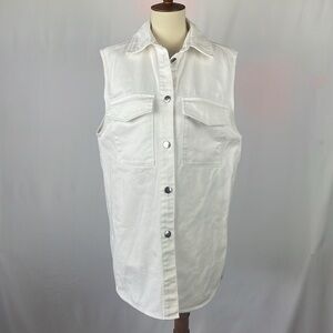 H&M White Oversized Rigid Denim Long Vest - Size XS